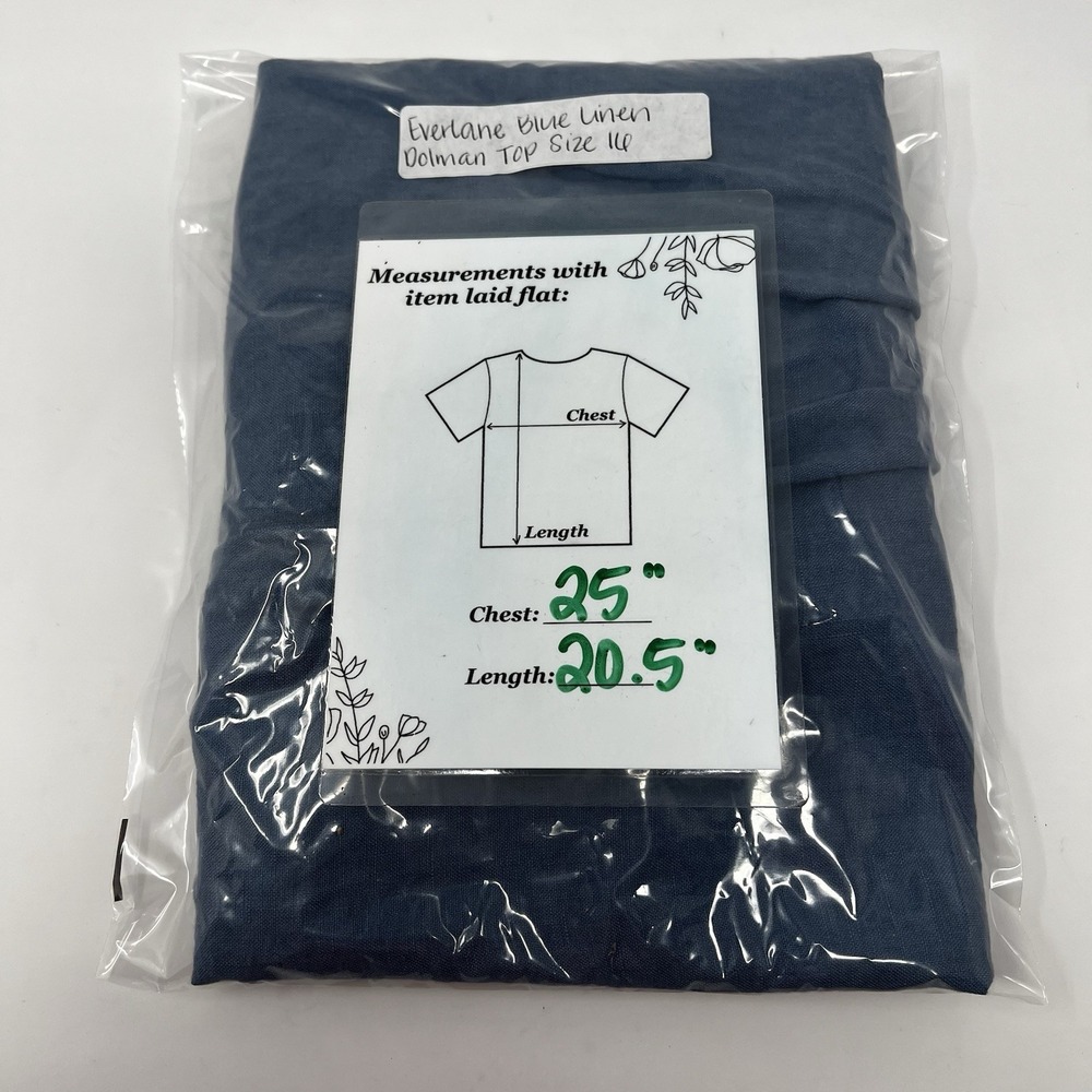 Everlane Linen Top Womens 16 Boxy Blue Short Sleeve Dolman Lagenlook - Picture 7 of 7